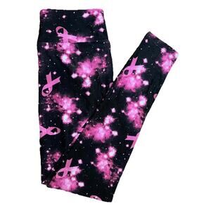 NwT LuLaRoe Pink Ribbons Galaxy Leggings Space W/ Ribbon Print Size OS (2-10)